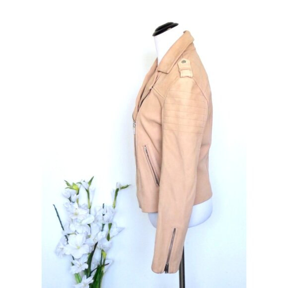 NEW! Claudie Pierlot Suede Leather Biker Moto Jacket Camel Tan SZ S - Picture 3 of 8